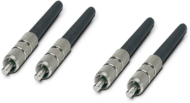 Four grey pencil plugs with ribbed metal bodies on a white background. They are arranged in two pairs.