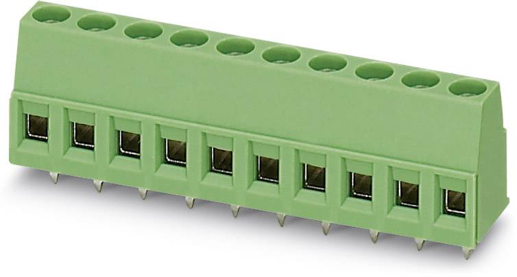 Green electrical connector with ten pins.
