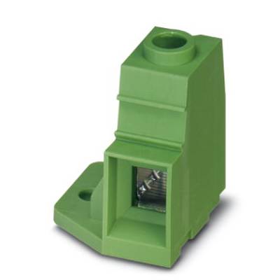 Green plastic connector with screw fastening, suitable for electronic circuits and PCB mounting.