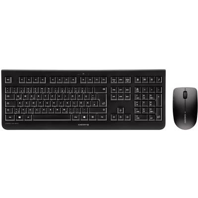 Wireless Keyboard and Mouse Set in Black. The keyboard features a full layout with a numeric keypad, and the mouse is compact.