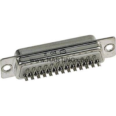 Metal D-Sub plug with 25 pins, suitable for industrial or electronic connections. Stackable and connectable.