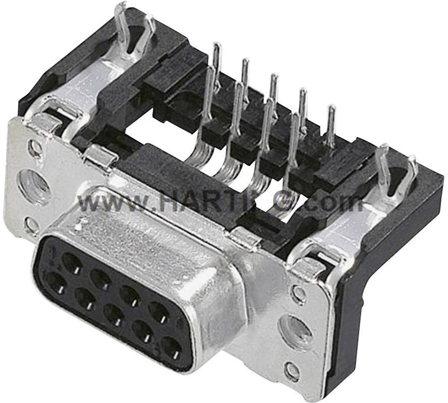 A nine-pin D-sub connector with five pins on the top row and four on the bottom. It is commonly used for serial connection interfaces.