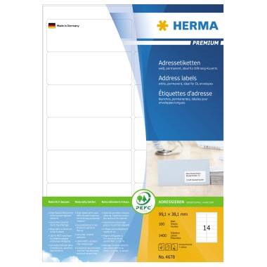 Herma 4678 Address labels 99.1 x 38.1 mm Paper White 1400 pc(s) Permanent adhesive Inkjet printer, Laser printer, Laser,-1
