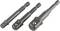 Three black socket key adapters in various sizes, lying side by side. They are designed for use with power drills.