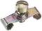 Metallic securing clip with screw for fastening objects, shiny and slightly rust-resistant.