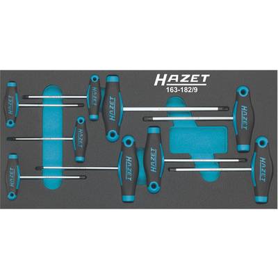 'Foam insert with nine Hazet T-handle screwdrivers, arranged in pre-punched shapes, for clear tool storage.'