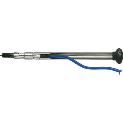 A metallic tool with a blue plastic handle and a long, slender shaft. Likely used for technical work.
