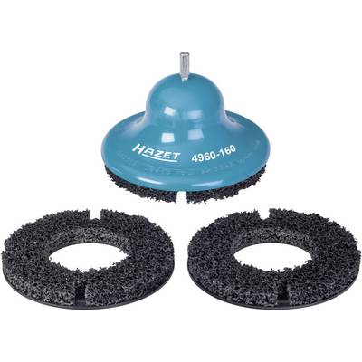 Wire brush set with holder and two replacement discs, suitable for removing rust and paint, brand 'Hazet'.<br><br>Translation:<br>Wire brush set with holder and two spare discs, ideal for removing rust and paint, by Hazet.