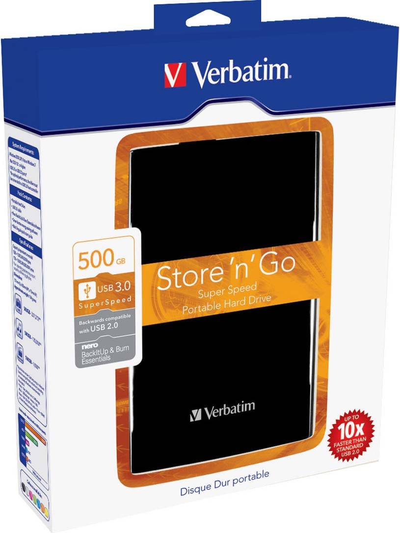 Verbatim Store 'n' Go 500 GB 2.5" external hard drive USB A (USB 3.2 1st gen) Black 53029-1