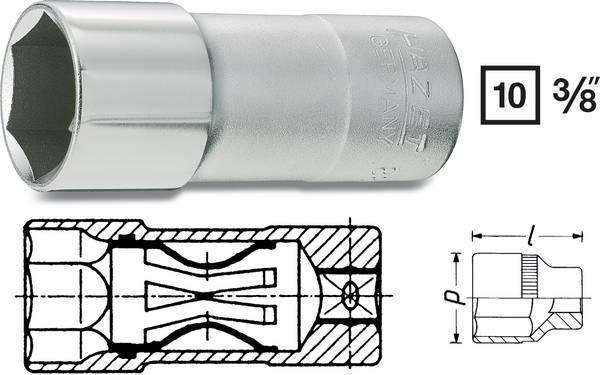 Hazet 880KF 880KF Hex head Spark plug bit  20.8 mm 13/16"    3/8" (10 mm)