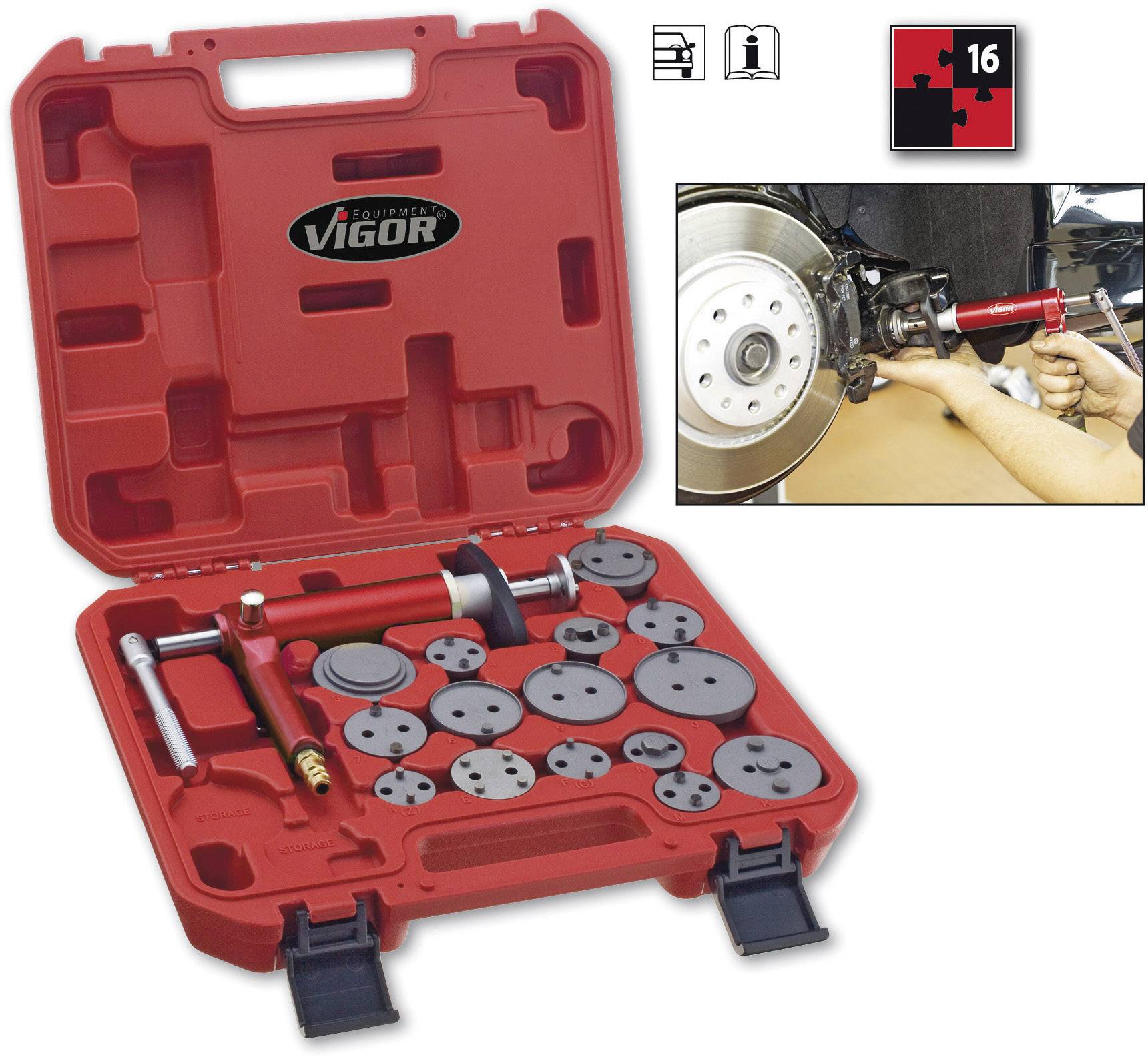 Vigor V1711 Brake piston return tool set 16pcs.