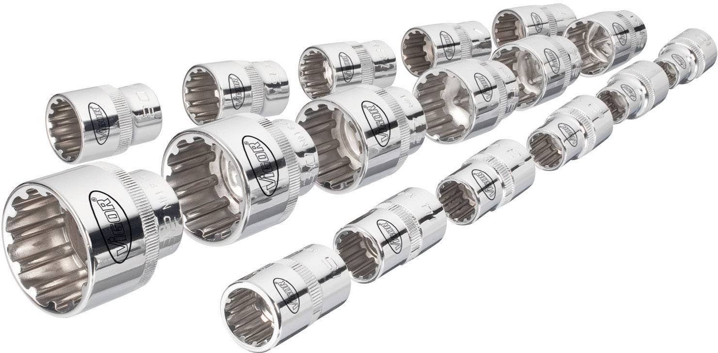 Several silver socket keys in various sizes are arranged in rows, with the largest in the foreground and smaller ones in the background.