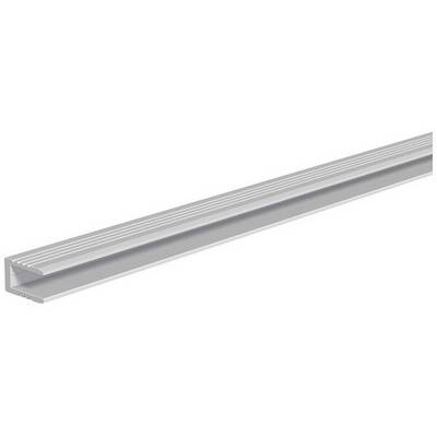 Metallic C-profile rail section, straight and elongated, shown in perspective. Ideal for construction or assembly applications.