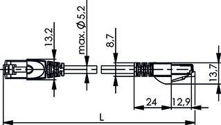 Telegärtner RJ45 (cross-over) Networks Cable CAT 6A S/FTP 7.50 m Grey Flame-retardant, incl. detent-2