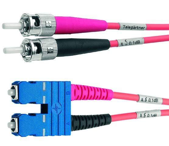 Telegärtner L00891C0026 Fibreglass FO Cable 2.00 m Turquoise [1x ST plug - 1x SC plug] 50/125 µ Multimode OM3-2