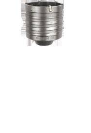 Metal core drill bit with multiple ring-shaped cutting teeth, used for drilling large holes in masonry or concrete.