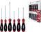 Six screwdrivers with red and black handles, packed in a box. 'Wiha' brand name on the handles and packaging.