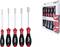 A set of five screwdrivers with red and black handles, in packaging marked 'SoftFinish', suitable for hexagonal screws.