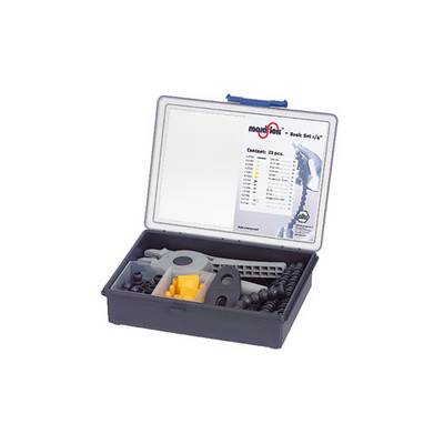 An open toolbox contains various screws and parts organised in compartments, with a closed lid.