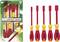 Set of red and yellow screwdrivers, insulated for electricians. Packaging shows four screwdrivers and emphasises safety and comfort.