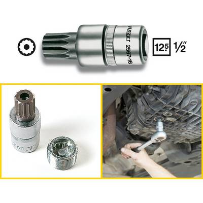 Illustration of a Hazet socket wrench with 12.5 mm (1/2 inch) drive and 16-point profile, used for transmission work on vehicles.