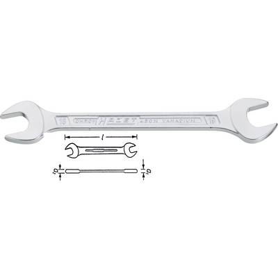 'Double-ended Spanner 19 mm' made from Chrome Vanadium Steel, showing technical drawing with dimensions.