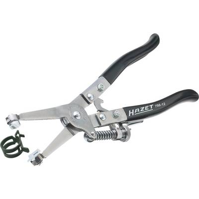 A Hazet spring clip pliers with a black handle and a green spring band. Tool for secure installation of clips.