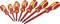 A set of seven isolated screwdrivers with red and yellow handles, suitable for various screw types.