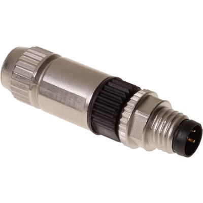 A cylindrical metal plug with a black thread and multiple electrical pins, used for cable connections in electronics.