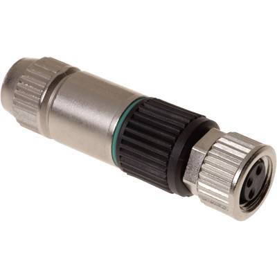 A silver metal plug with a black ribbed section and a green ring, suitable for industrial connections.