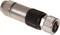 A cylindrical connector with a metal housing and black plastic ring, suitable for connection in electronic devices.