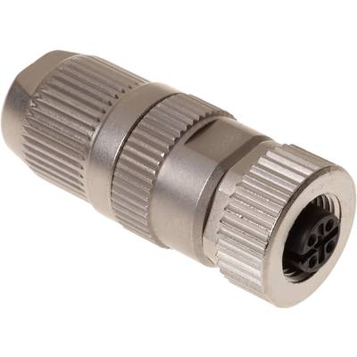A silver, metallic connector with ridges for improved grip, likely for electrical or electronic connections.