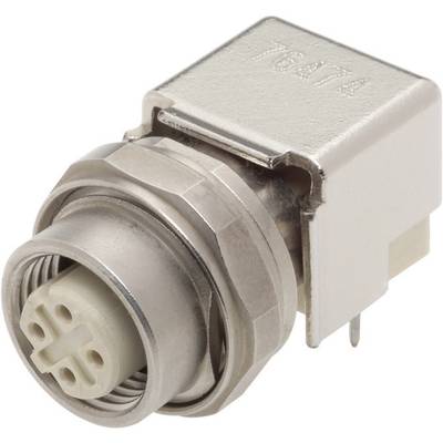 Metal connector with plastic insulation and multiple contact pins. Used for electronic connections.