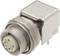 Metal connector with plastic insulation and multiple contact pins. Used for electronic connections.