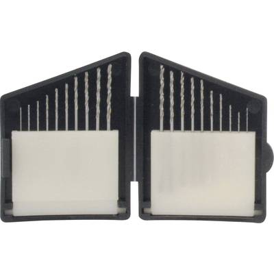 An opened case with ten fine drill bits, securely stored in holders. Suitable for precise craftwork.