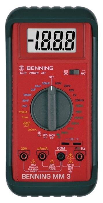 Benning MM 3 Handheld multimeter Digital CAT II 600 V, CAT III 300 V Display (counts): 2000-3
