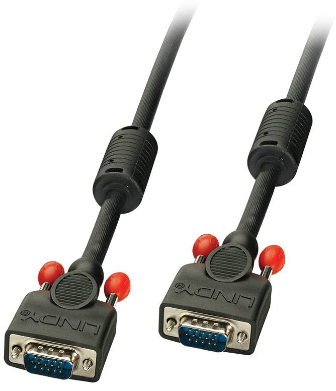 LINDY VGA Cable VGA 15-pin plug, VGA 15-pin plug 7.50 m Black 36376 incl. ferrite core VGA cable-1