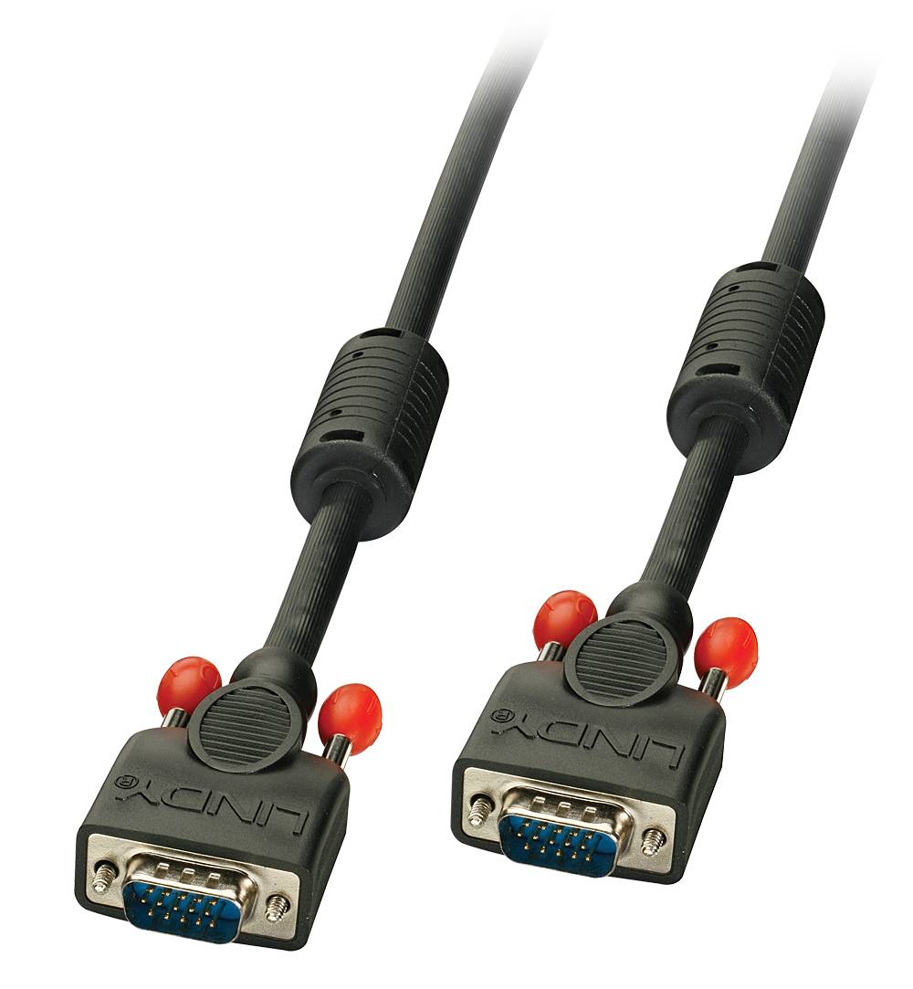 LINDY VGA Cable VGA 15-pin plug, VGA 15-pin plug 7.50 m Black 36376 incl. ferrite core VGA cable-2