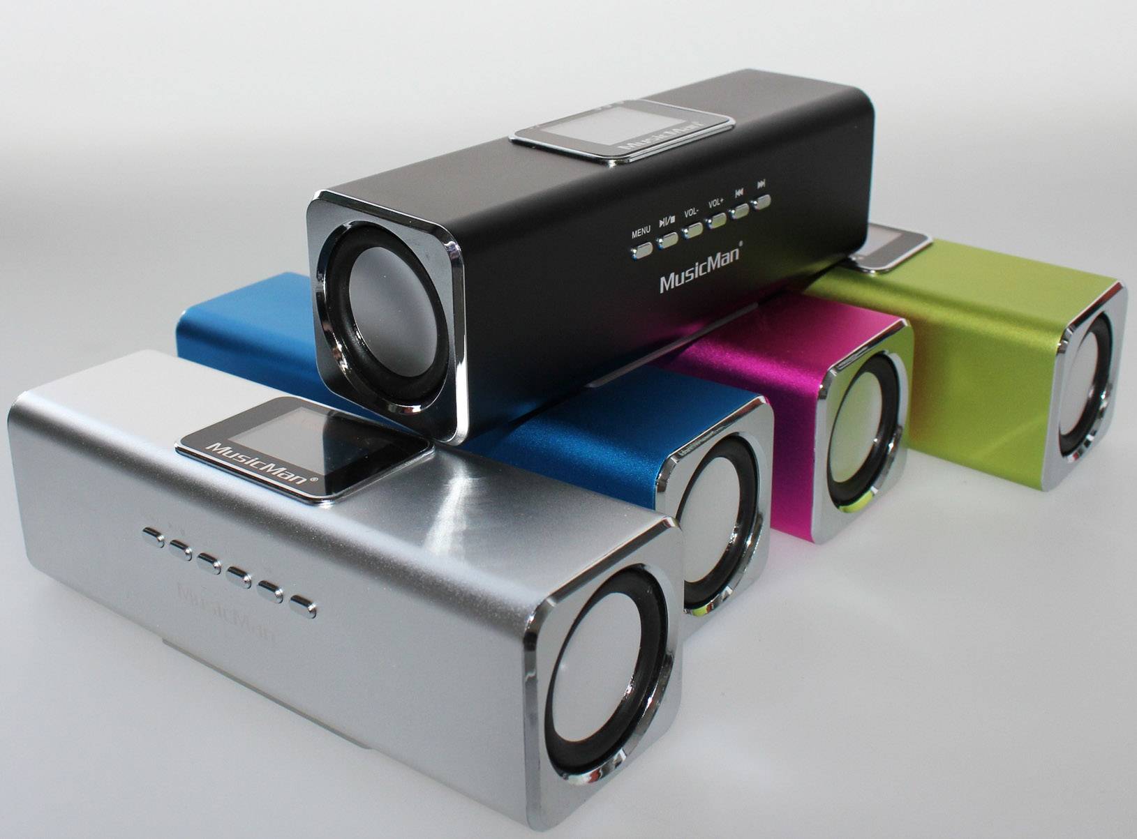 Mini speaker Technaxx MusicMan MA Display Soundstation Aux, FM radio, SD, portable, USB Green-1