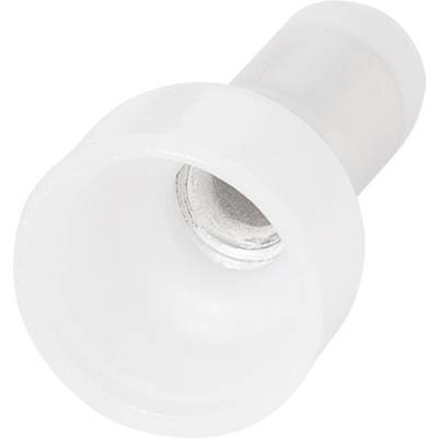 A white plastic connector with a cylindrical opening designed for attaching to another component.