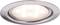 Round recessed light fitting with a contemporary silver frame. Warm white LEDs are visible. Ideal for stylish interiors.