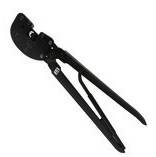 A black crimping tool with long handles, used for securing composite materials or cable connectors.