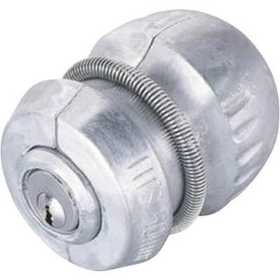 Metal padlock for security on roller shutters, with robust design, cylindrical shape and integrated lock opening.