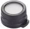 A black UV filter for a camera. It has a round frame and is designed to protect the lens from UV radiation.