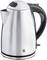 A silver, electric kettle with a black handle and spout.
