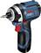 Bosch cordless drill, model GDR 10.8-LI Professional, in black and blue, with red button and inserted bit.