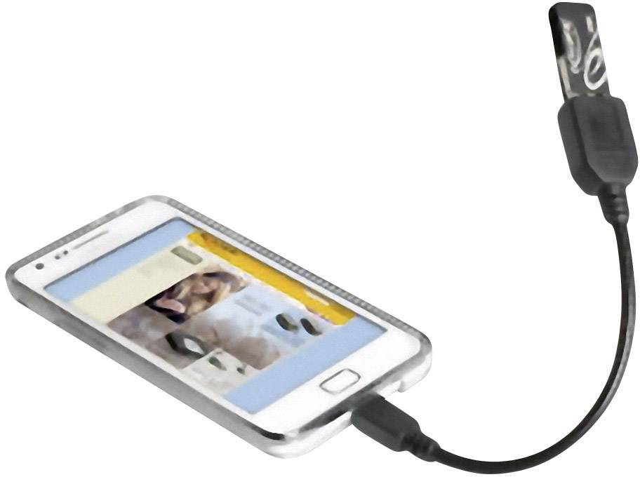 A smartphone is connected to a card reader via a cable, which is accepting a memory card. The screen displays multiple images.