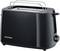 Black Severin toaster with side control dial and crumb tray on top, suitable for toasting bread or rolls.