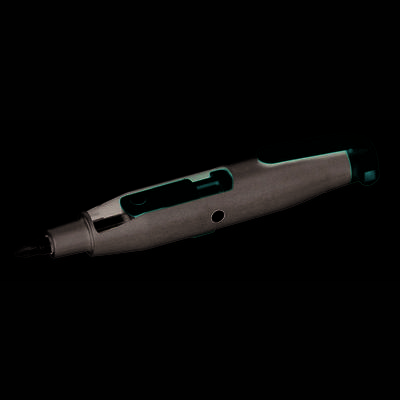Black and red multibit screwdriver with interchangeable bits and pocket clip, suitable for various screw sizes.