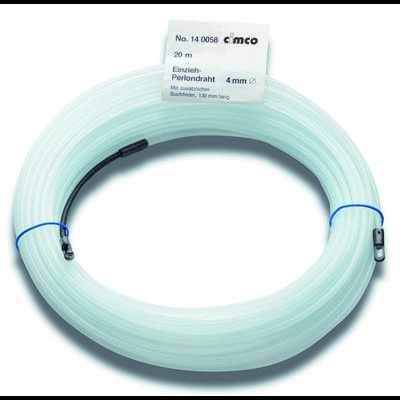 A white draw wire from CIMCO, 20 m long, 4 mm thick, with an additional loop of 130 mm.